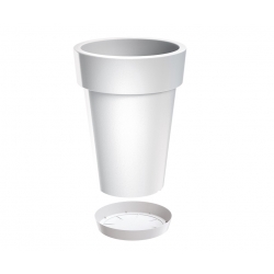 Vaso per piante alto rotondo leggero "Lofly Slim" con piattino - 20 cm - bianco - 
