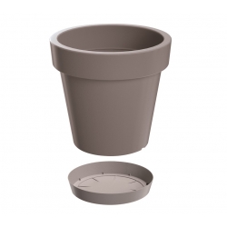Vaso rotondo "Lofly" leggero con piattino - 20 cm - grigio pietra - 