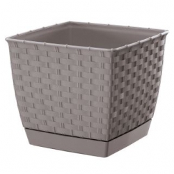 Firkantet blomsterpotte med underkop - Ratolla - 14 cm - Mocca - 