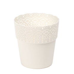 "Bella" ματιών δοχείο με δαντέλα-όπως φινίρισμα - 13 cm - κρεμώδη-άσπρο - 