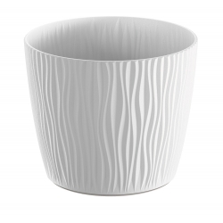 "Пясъчна" кръгла растителна саксия - 17 см - бяла - 