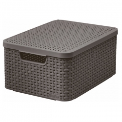 סלסלת ראטאן בסגנון ראטאן אפור כהה עם מכסה - 