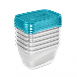 Sæt med 6 rektangulære "Fredo" Fresh "opbevaringsbeholdere til fødevarer - 0,25 liter - frisk blå - 