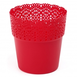 "Bella" δοχείο ματιών δοχείο με δαντέλα-όπως φινίρισμα - 17 cm - κόκκινο - 