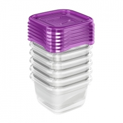 Sæt med 6 firkantede madbeholdere - Fredo Fresh - 0,1 liter - mørk blomme - 