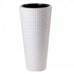 인서트가있는 "Diament Slim"키가 큰 원형 화분-30 cm-흰색 - 