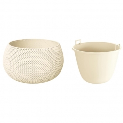 Vaso redondo "Splofy Bowl" com um inserto - 37 cm - branco-creme - 