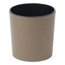 "Malwa"원형 화분-19 cm-끌로 깎은 진한 베이지 색 - 