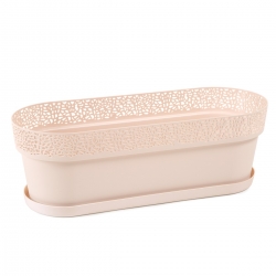 Balcony box, planter "Rosa" with a saucer, tray - 50 cm - light beige