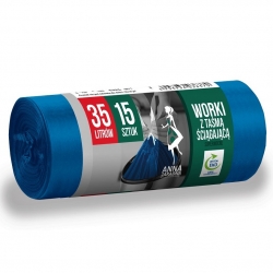 Snabbkopplade blå påsar - EXTRASTRONG - 35 liter - 15 st - LDPE - 