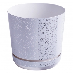 Kerek növényi cserép "Dekor" - 14 cm - fehér márvány - 