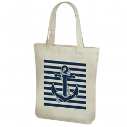 Cabas en coton pour épicerie avec longues anses - 38 x 41 cm - Motif marin, Grande ancre - 