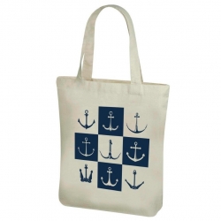 Sac cabas en coton pour épicerie à longues anses - 38 x 41 cm - Motif marin, Petites ancres - 