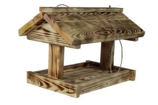 Stor fågelmatare - förkolat trä - 