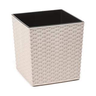 กระถางต้นไม้ "Juka Eco" เป็นมิตรกับสิ่งแวดล้อมพร้อมส่วนผสมของไม้ - 25 ซม. - หวาย - ขาว - 